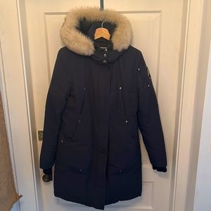 Moose knuckles Parka.  Dark Grey/Navy colour with black detailing.  Down filled.